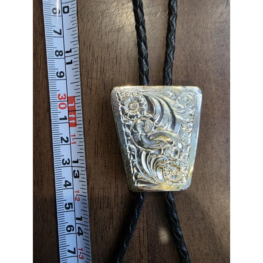 Vintage Navajo Gibson Gene Sterling Silver Western Overlay Bolo Tie